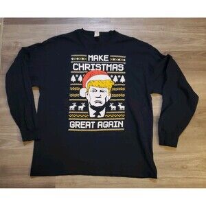 Donald Trump Christmas Holiday Long Sleeve Black T Shirt Mens Sz 2X